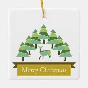 Golden Deer Forest Merry Christmas Ceramic Ornamen Ornament