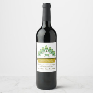 Golden Deer Forest Merry Christmas Wine Label