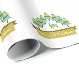 Golden Deer Forest Merry Christmas Wrapping Paper