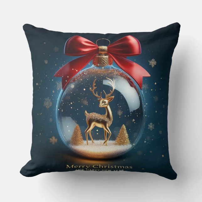 Golden Deer Ornament in a Christmas Bauble Cushion (Front)