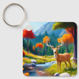 Golden Deer Standing in The Forest-47587 Key Ring