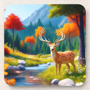Golden Deer Standing in The Forest-987679 Coaster