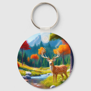 Golden Deer Standing in The Forest-987679 Key Ring