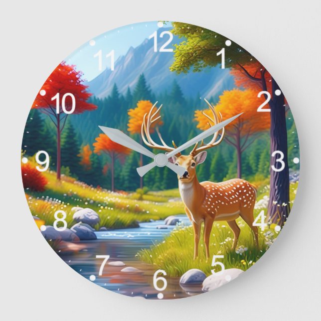 Golden Deer Standing in The Forest-987679 Large Clock (Front)