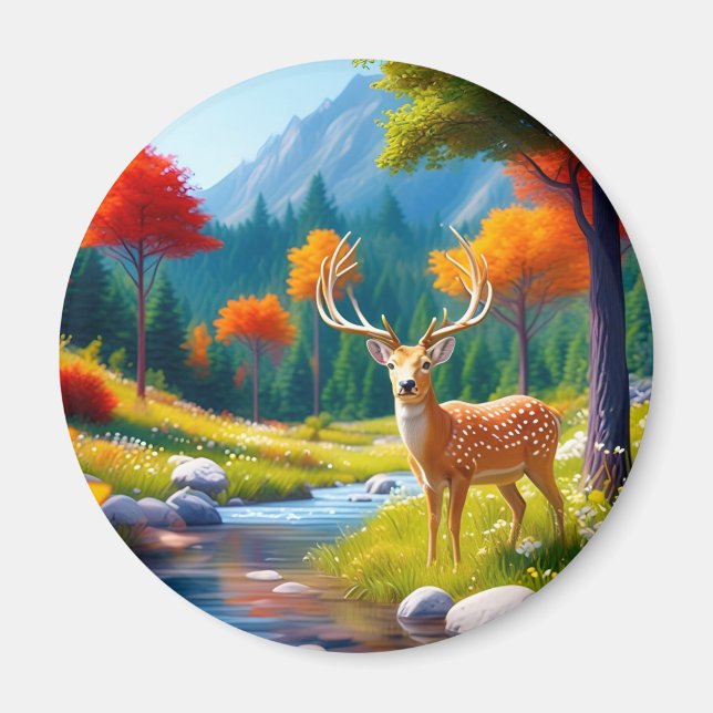 Golden Deer Standing in The Forest  Magnet (Front)