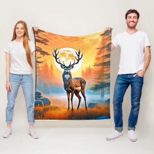 Golden Deer Twilight Peak Fleece Blanket