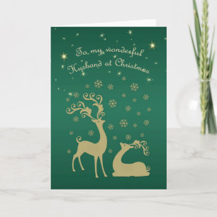 Golden deers, snowflakes , stars Husband Christmas Holiday Card