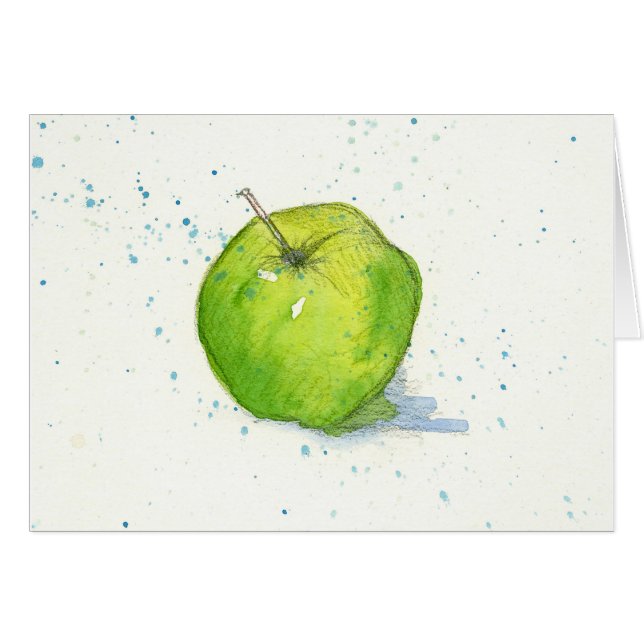 Golden Delicious Green Apple Watercolor Painting (Front Horizontal)