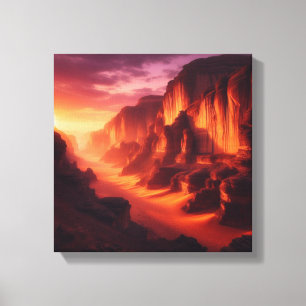 Golden Desert Canyon at Sunset with Glowing Sand Canvas Print