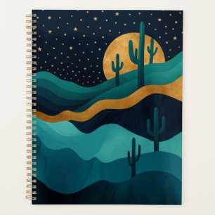  Golden Desert Nightscape – Abstract Cactus Art Planner
