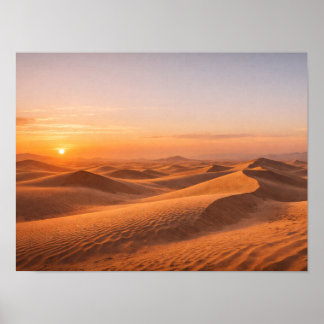 Golden Desert Sand Dunes Sunset Horizon Poster