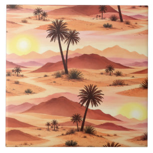 Golden Desert Sunrise Watercolor Tile