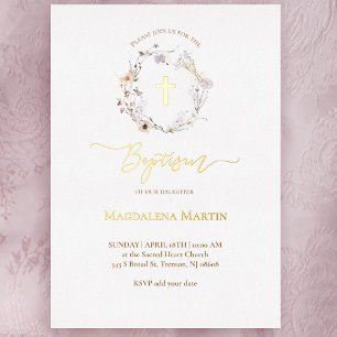 golden details wildflowers wreath Baptism