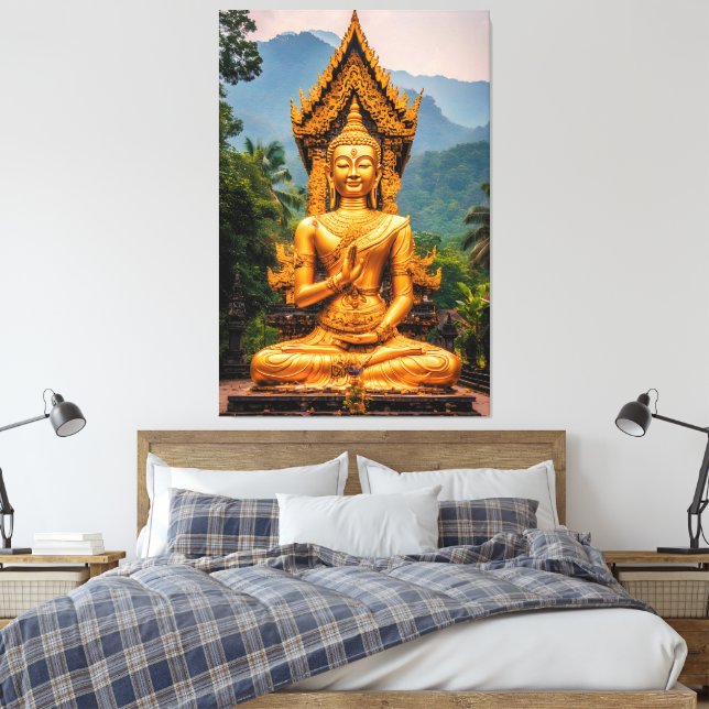 Golden Dhamma in the Northern Hills Canvas Print (Insitu(Bedroom))