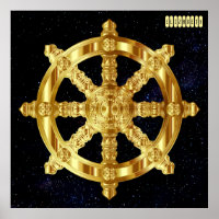 Golden Dharma Wheel Buddhism And Hinduism Symbol