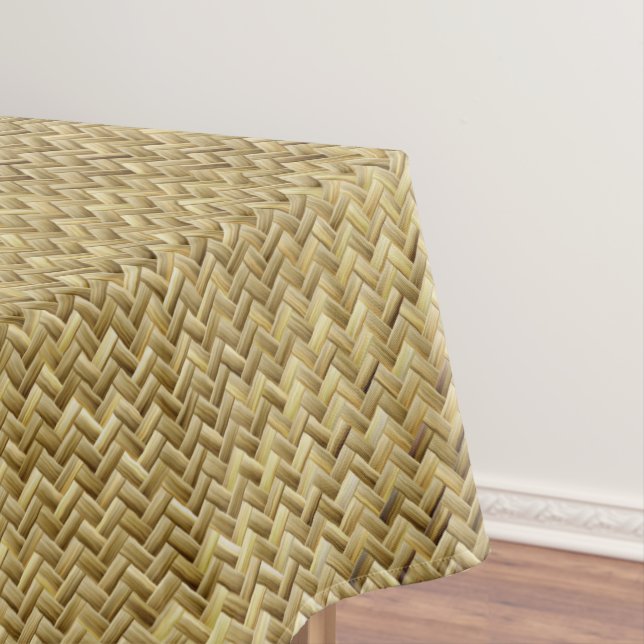 Golden Diagonal Basket Weave Geometric Pattern Tablecloth (In Situ)