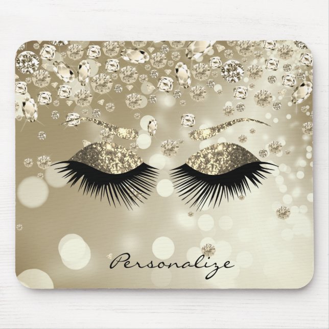Golden Diamond and Gold Glitter Eyes Mouse Mat (Front)