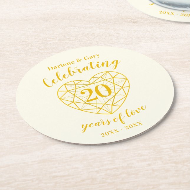 Golden diamond anniversary 20 years coasters (Angled)