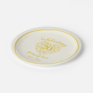 Golden diamond anniversary 20 years custom party paper plate