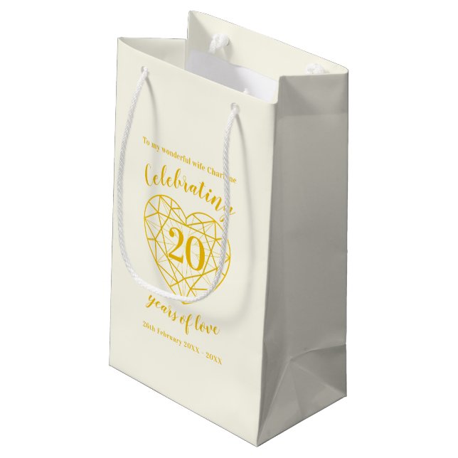 Golden diamond anniversary 20 years love gift bag (Back Angled)
