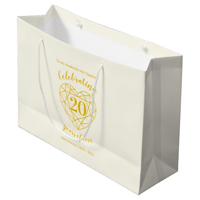 Golden diamond anniversary 20 years love large large gift bag (Front Angled)