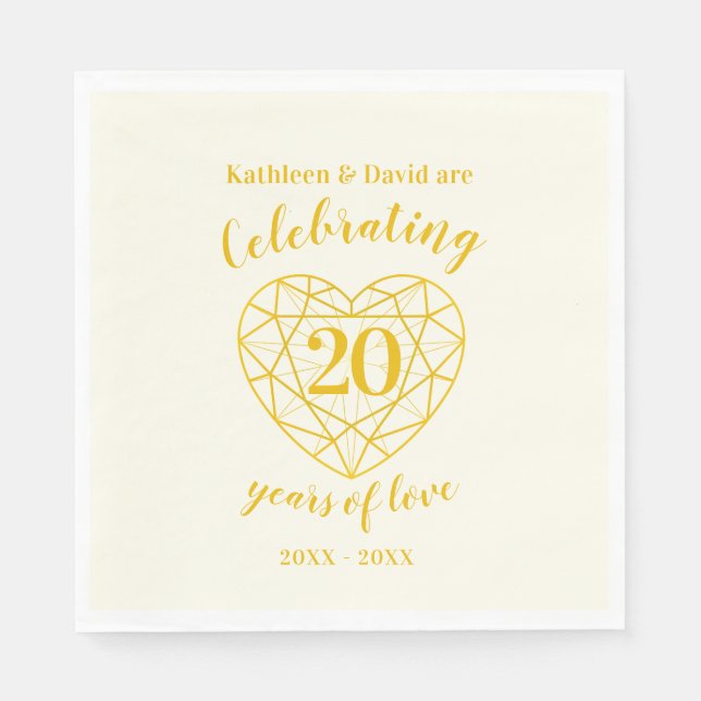 Golden diamond anniversary 20 years love napkins (Front)