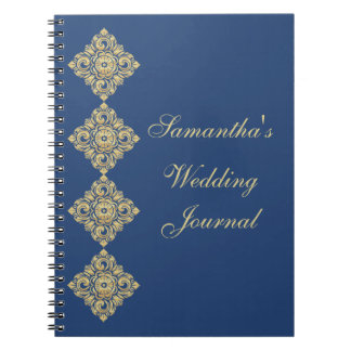 Golden Diamond Damask Blue Wedding Journal