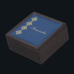 Golden Diamond Damask Blue Wedding Memento Jewellery Box<br><div class="desc">An elegant design featuring a golden coloured floral diamond damask on a monaco blue background. The colour of the text coordinates with the colour of the golden damask. Fully customisable for your own special occasion. This coordinates with the Golden Diamond Damask Blue Wedding Collection. If you need assistance with the...</div>