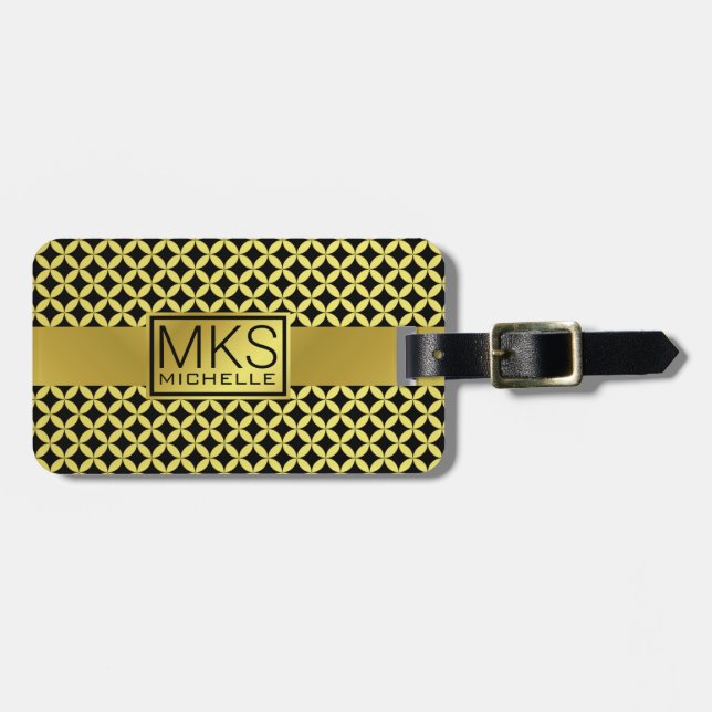 Golden Diamond Dot Monogrammed Luggage Tag (Front Horizontal)