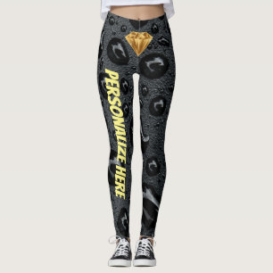Golden Diamond In Black Custom Unique Designer  Leggings