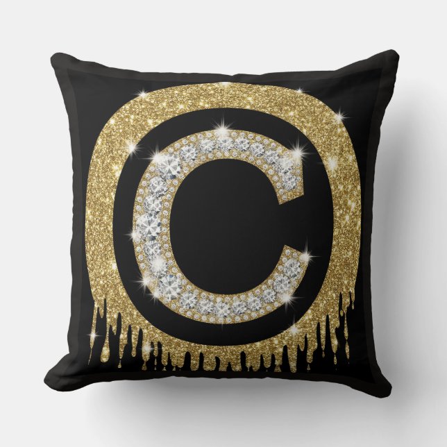 Golden Diamond Letter C Monogram Personal Cushion (Front)