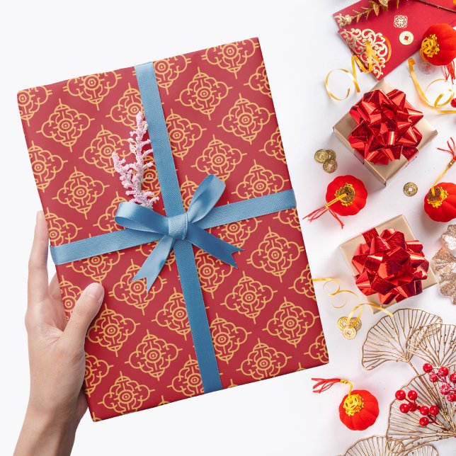 Golden Diamond Pattern Red Chinese New Year Wrapping Paper (Creator Uploaded)