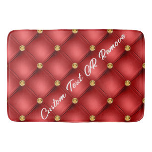 Golden Diamond Tufted Leather Custom Text Name Red Bath Mat