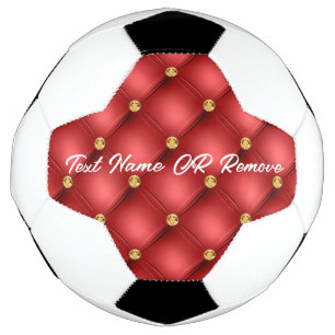 Golden Diamond Tufted Leather Custom Text Name Red Football