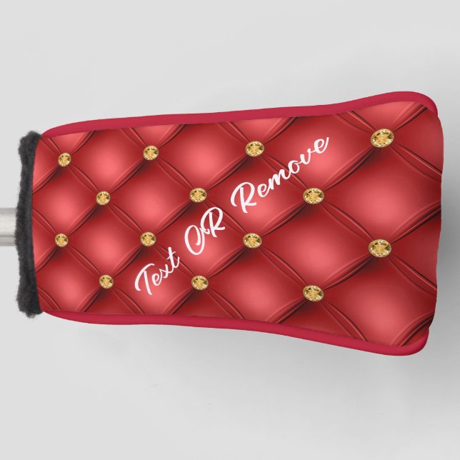 Golden Diamond Tufted Leather Custom Text Name Red Golf Head Cover (Front)