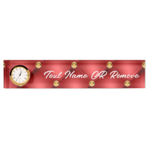 Golden Diamond Tufted Leather Custom Text Name Red Nameplate