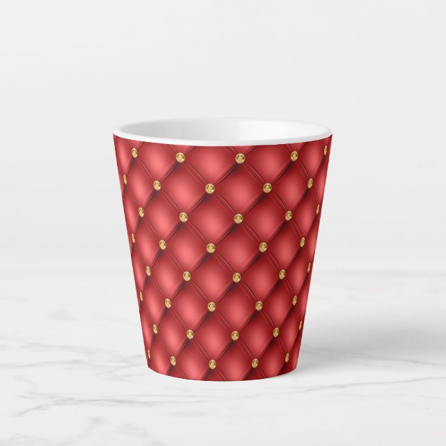 Golden Diamond Tufted Leather Luxury Red Latte Mug (Front)
