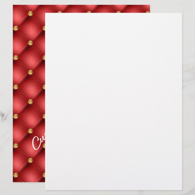 Golden Diamond Tufted Leather Text Red Letterhead (Front/Back)