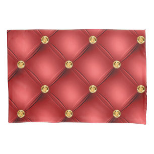 Golden Diamonds Tufted Leather Gemstone Red Pillowcase