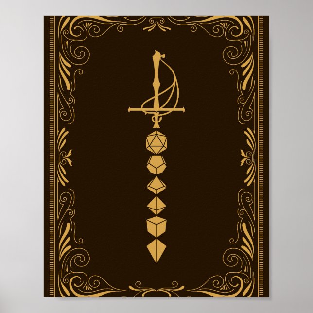 Golden Dice Sword Tabletop RPG Poster (Front)