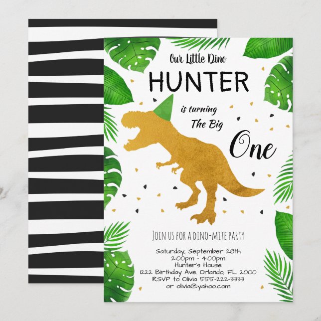 Golden Dinosaur Birthday invite (Front/Back)