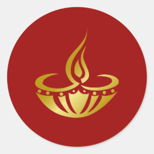 Golden Diwali Lamp Design Classic Round Sticker