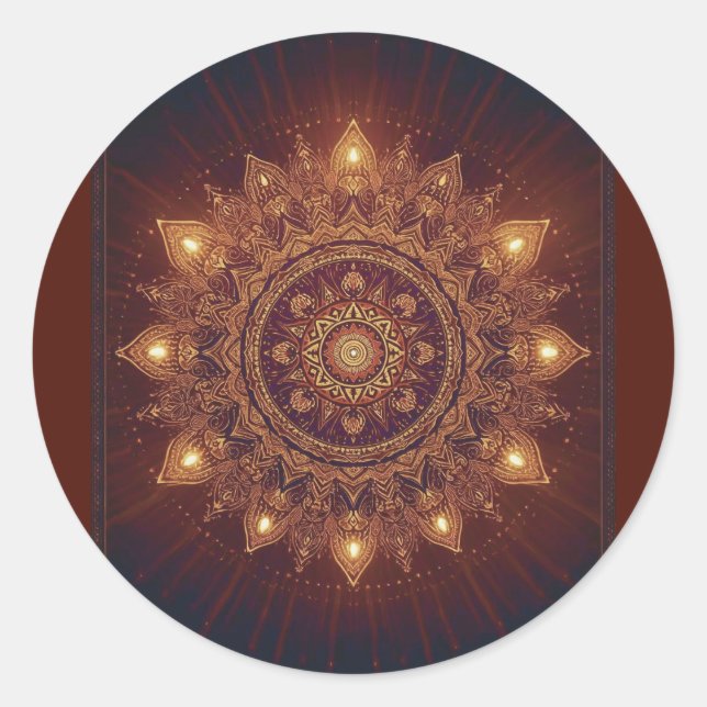 Golden Diwali Mandala – Light Within and Around Classic Round Sticker (Front)