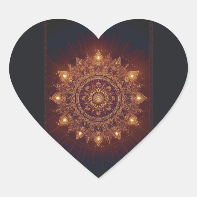 Golden Diwali Mandala – Light Within and Around Heart Sticker (Front)