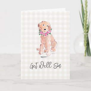 Golden Dog Flowers Get Well Soon Love Name Sweet Card