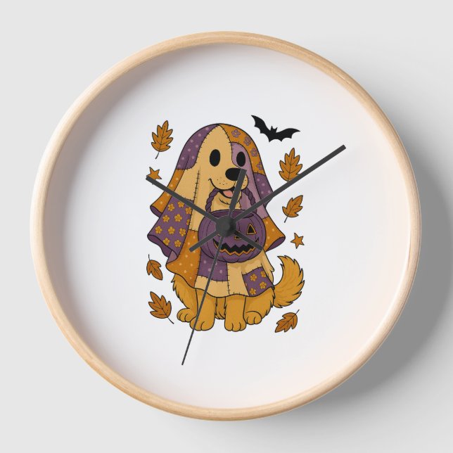 Golden Dog Ghost Halloween Clock (Front)
