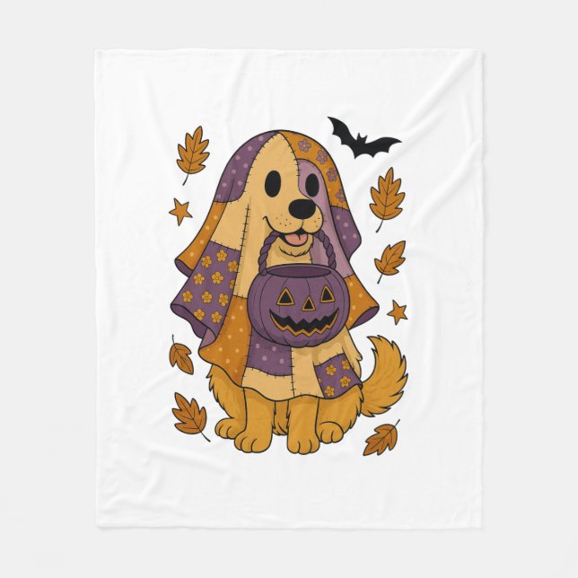 Golden Dog Ghost Halloween Fleece Blanket (Front)