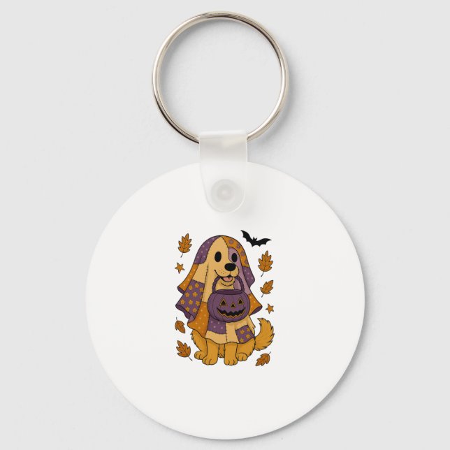 Golden Dog Ghost Halloween Key Ring (Front)