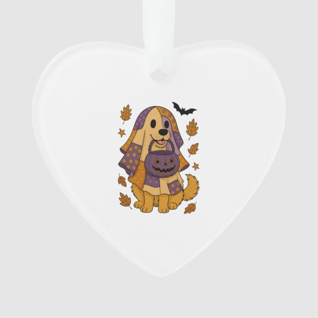Golden Dog Ghost Halloween Ornament (Front)