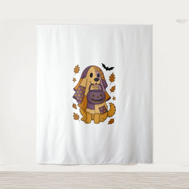 Golden Dog Ghost Halloween Tapestry (Front)